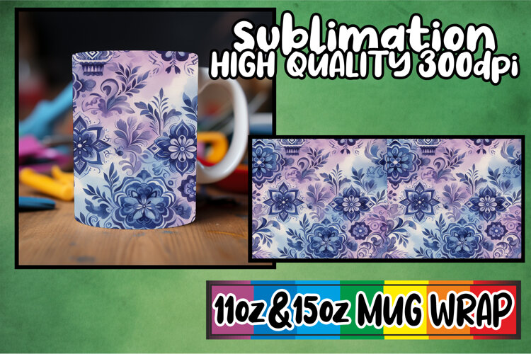 Glowing hearts 11oz 15oz mug wrap, Watercolor Pattern example image 1