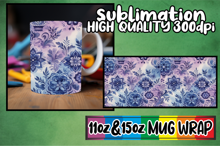 Glowing hearts 11oz 15oz mug wrap, Watercolor Pattern