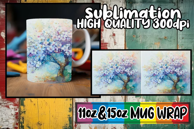 Colorful Spring Mug Sublimation Wrap - Tree Design