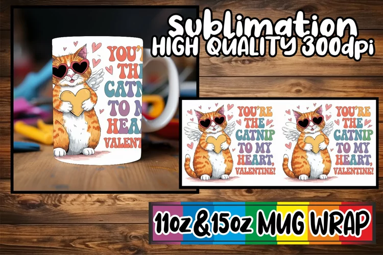 Blissful mornings 11oz 15oz sublimation wrap, Valentines Cat