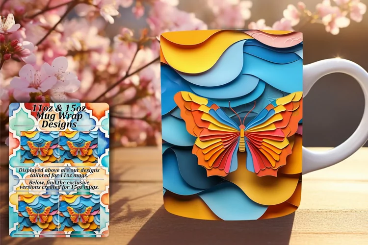 Radiant Spring Butterfly Delight: 3D Mug Wrap