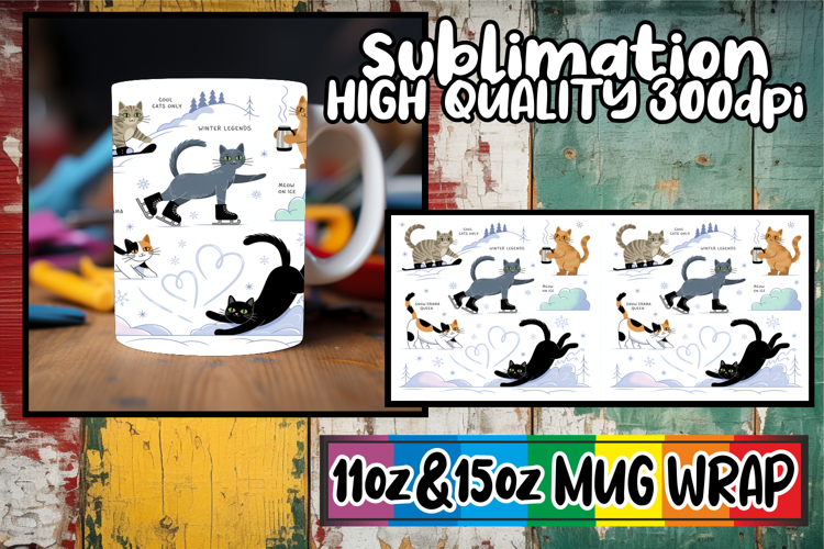 Cozy smiles 11oz 15oz sublimation wrap, Funny Cat