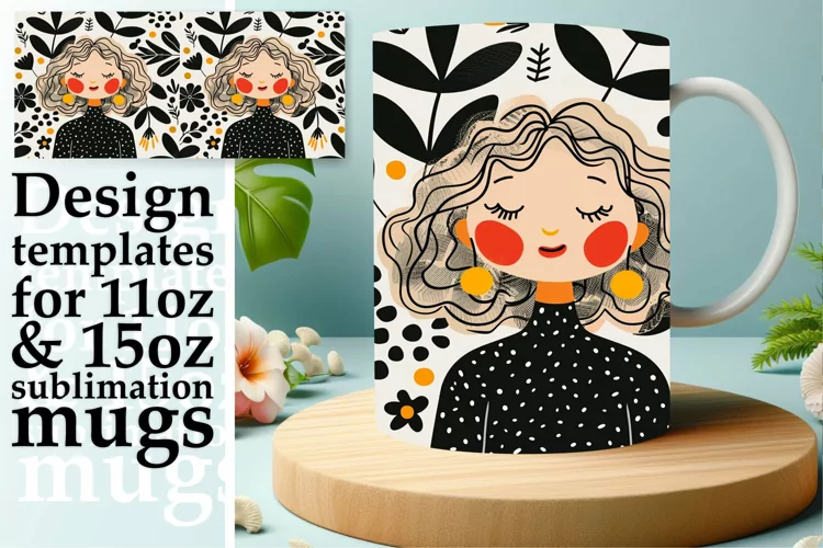Artistic Woman Portrait Mug Wrap Sublimation 11oz/15oz
