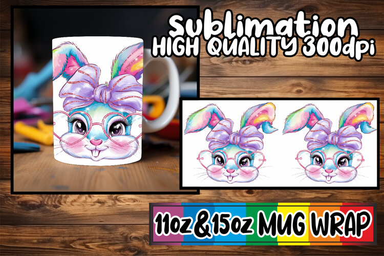 Happy hearts 11oz 15oz sublimation wrap, Easter Bunny example image 1