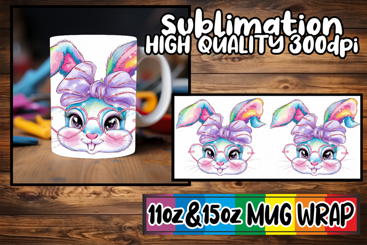 Happy hearts 11oz 15oz sublimation wrap, Easter Bunny