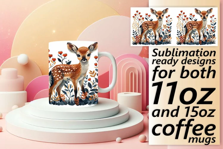 Sublimation Mug Wrap Spring Deer Watercolor