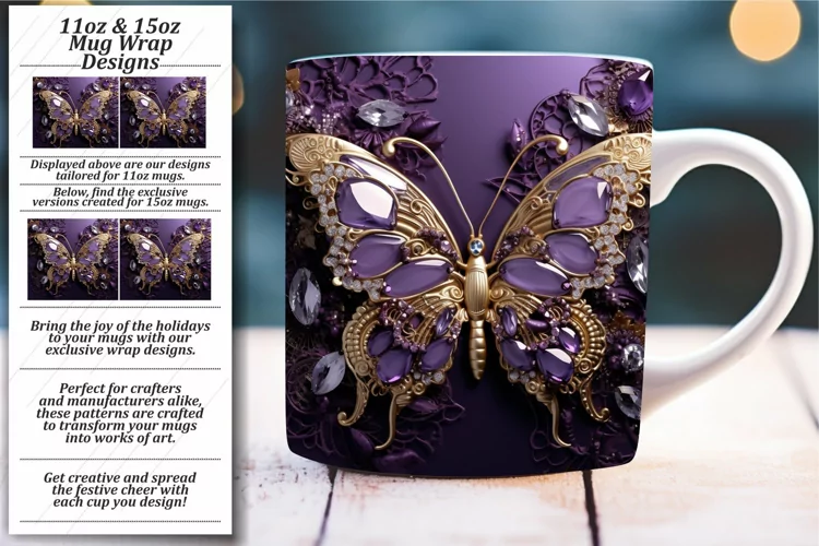 3D Butterfly Extravaganza: Sparkling Mug Wrap 11oz 15oz
