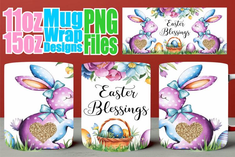 Happy hearts 11oz 15oz sublimation wrap, Easter Bunny example image 1