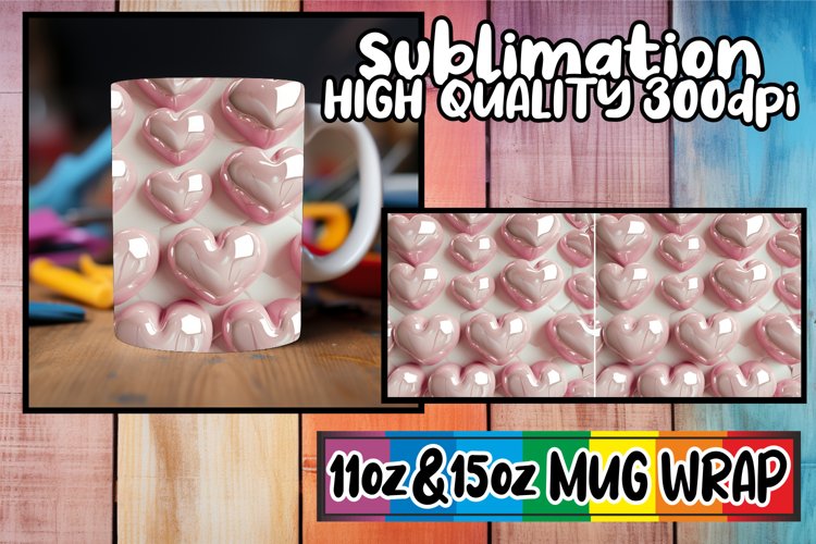 Sublimation Mug Wrap with 3D Hearts - Holiday   Love