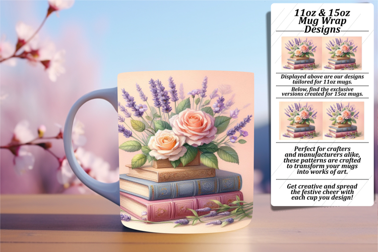 Elegant 11oz Mug Wrap Png Design , Books example image 1