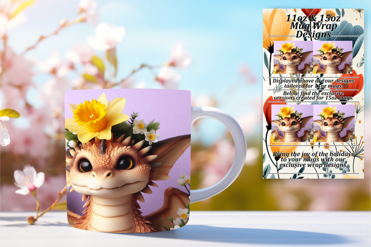 Trendy 11oz Mug Wrap Png Design , Dragon