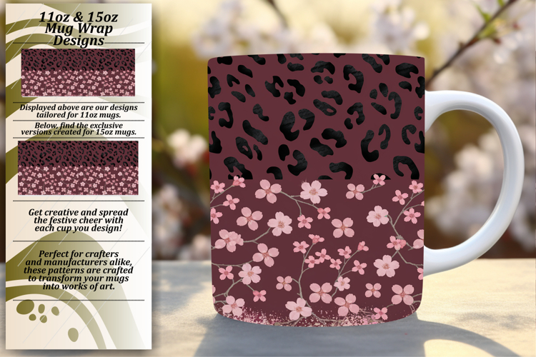Fresh 15oz Mug Wrap Png Design , Leopard Print