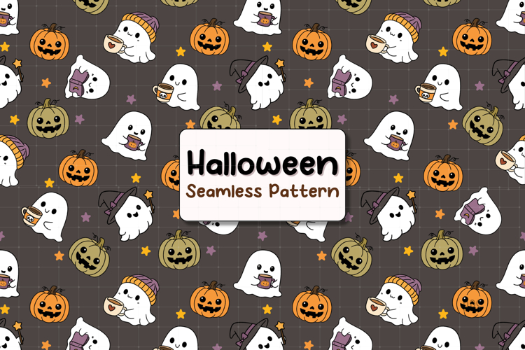 Halloween Seamless Pattern Pumpkin Ghost