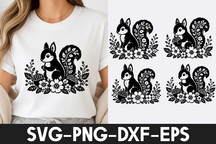Floral Squirrel Woodland Animal SVG PNG