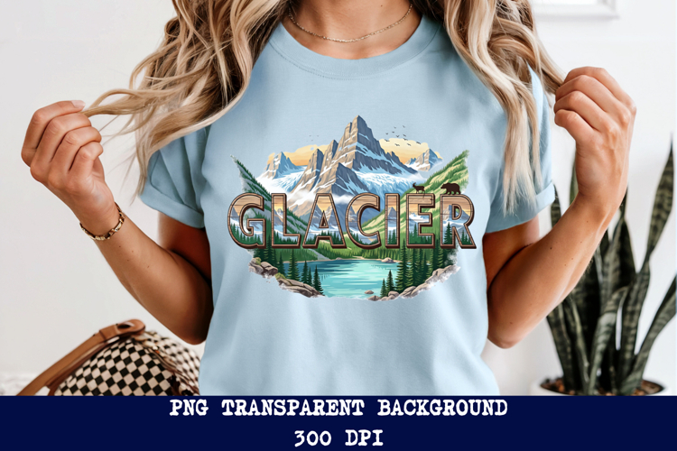 Glacier National Park PNG, Vintage Mountain Lake Sublimation example image 1