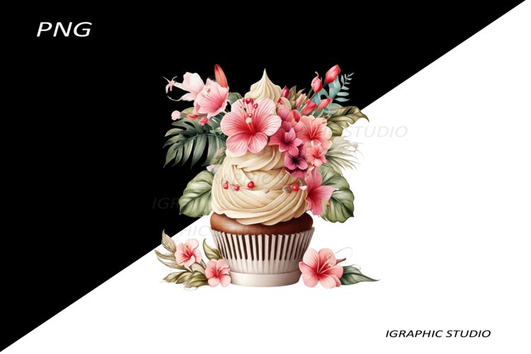 Tropical Floral Cupcake Clipart,