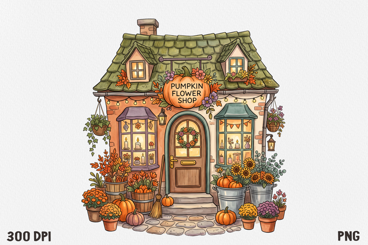 Whimsical Fantasy Cottage Clipart PNG, Autumn Shop House.