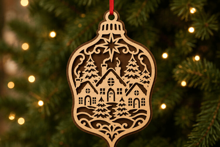 Nativity Lamp Ornament Laser Cut Christmas SVG,Christmas SVG example image 1