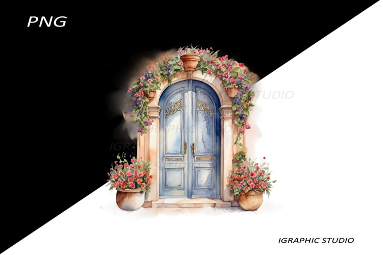 Watercolor Medirerranean Door Clipart