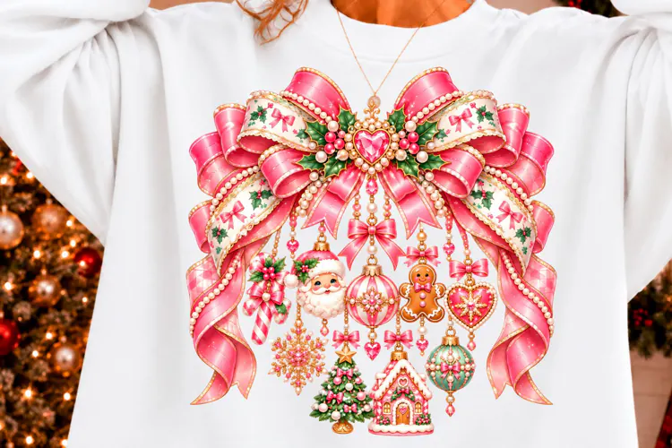 Pink Christmas Bow Ornament PNG