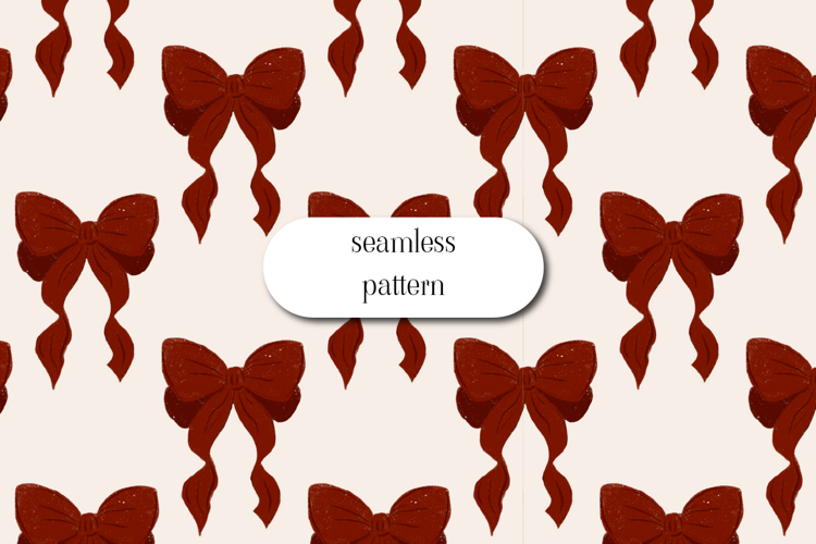 Red Ribbon Bow Seamless Pattern on Soft Cream Background