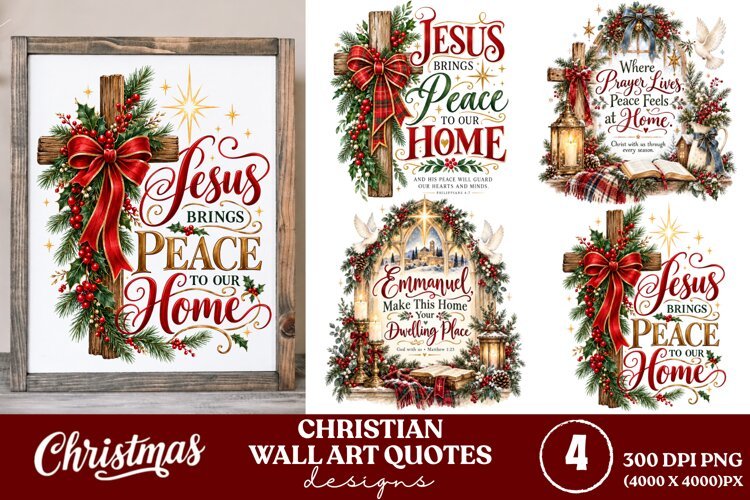 4 Christian Christmas Wall Art PNGs, 4 Bible Verse Christmas example image 1