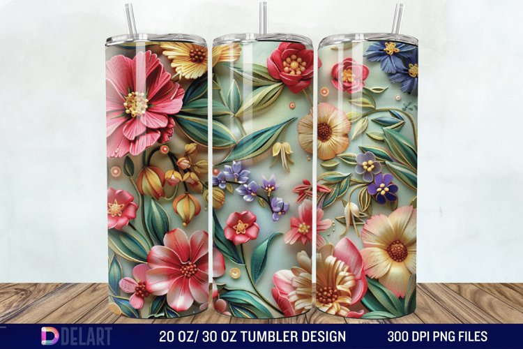 3D Embroidery floral Tumbler Wrap example image 1