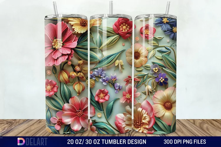 3D Embroidery floral Tumbler Wrap