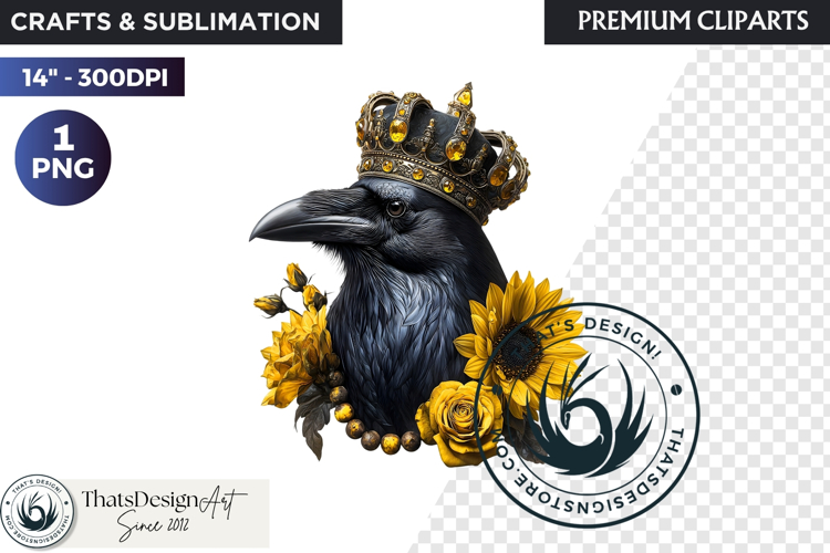 Floral Ravens Fantasy clipart, Gothic Botanical Bird Graphic
