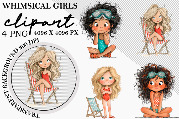 Whimsical Summer Girl Clipart Watercolor Png
