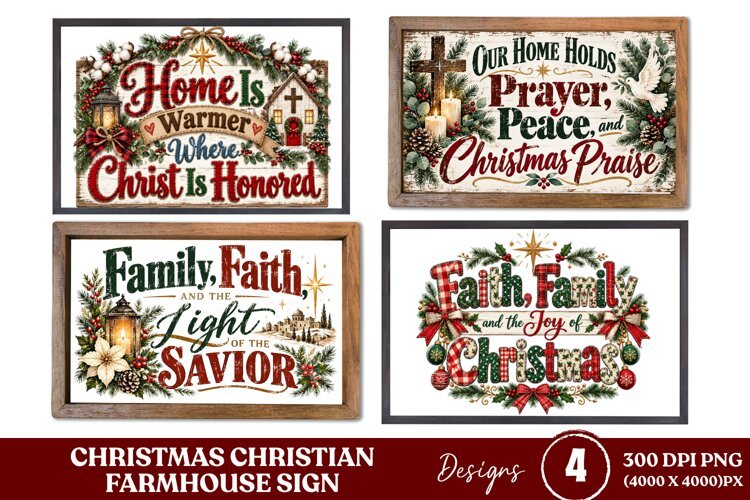 4 Christian Christmas Farmhouse Sign PNGs, 4 Rustic Christma example image 1