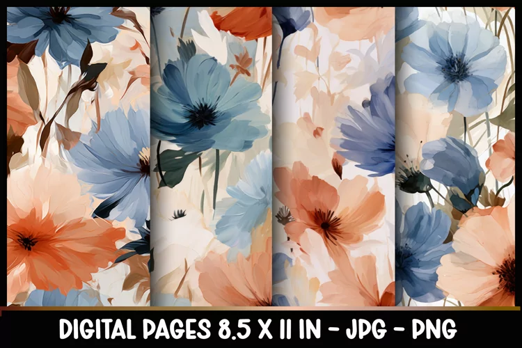 4 Flowers Digital Papers I Junk Journal 8.5x11