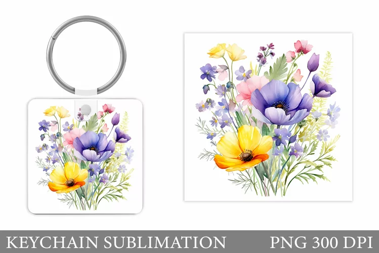 Flowers Keychain Sublimation. Wildflowers Keychain Design