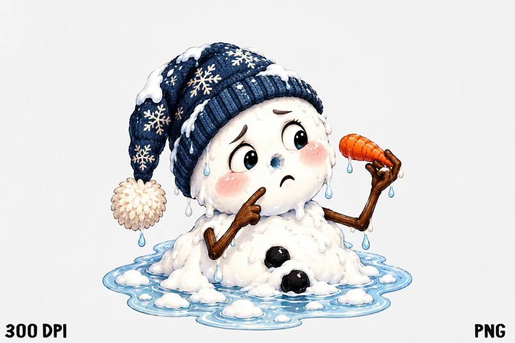 Funny Melting Snowman PNG Christmas Clipart