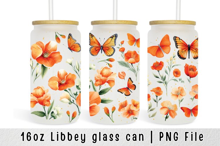 Flower Can Glass Wrap 16 Oz Libbey Can Sublimation