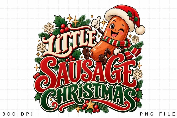 Little Sausage Christmas PNG - Cute Sausage in Santa Hat