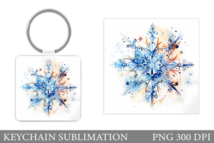 Watercolor Snowflakes Keychain. Snowflakes Keychain Template
