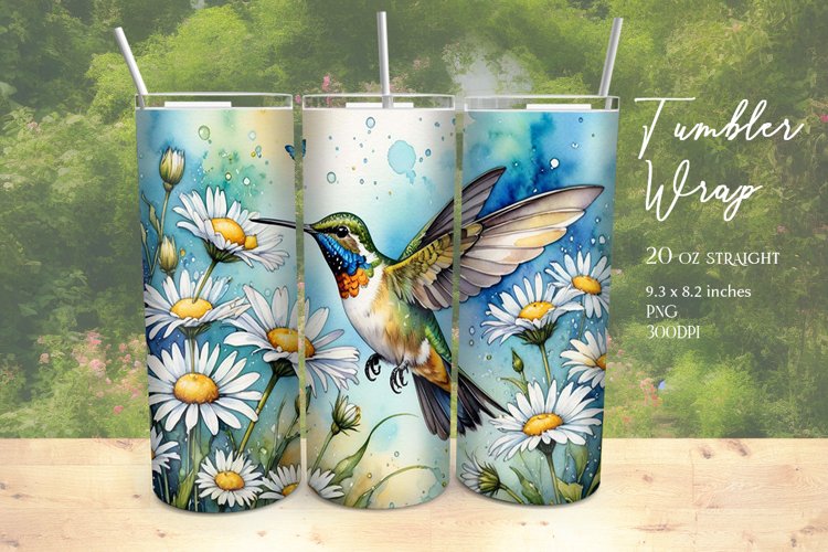Watercolor Hummingbird Tumbler Wrap Sublimation example image 1