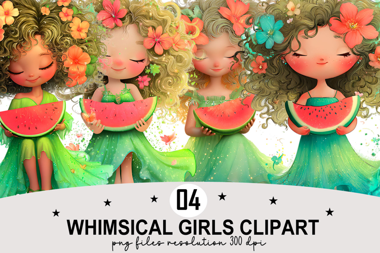 Whimsical Girls Clipart Watercolor PNG