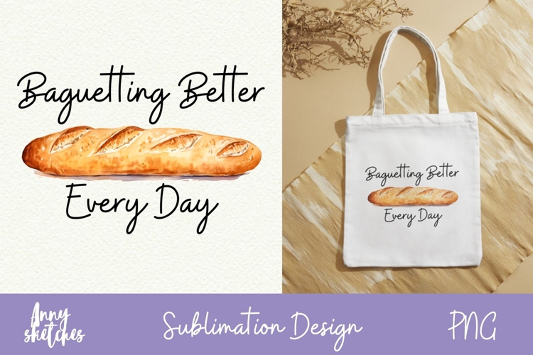 Fun Baguette Sublimation French Paris Watercolor Clipart PNG