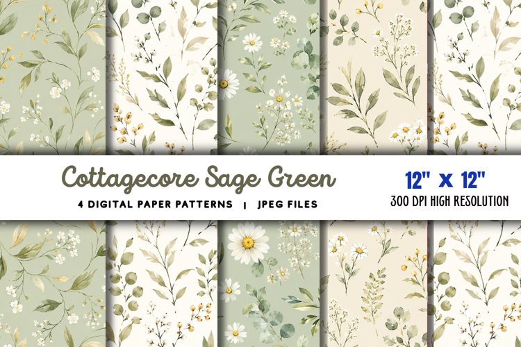 Cottagecore Sage Green Daisy Paper JPG