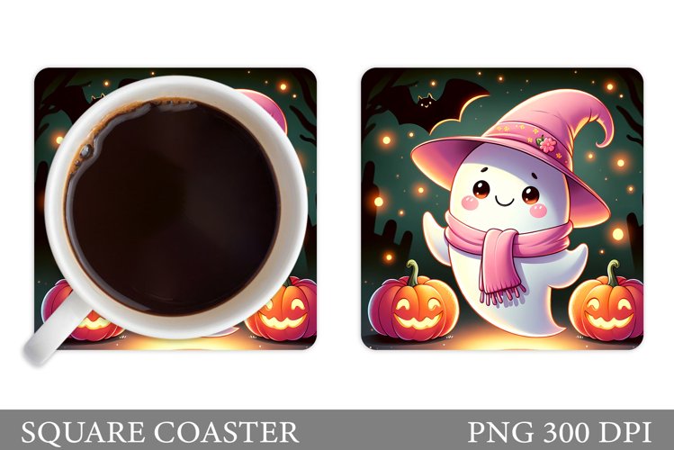 Cute Ghost Coaster Design. Halloween Sublimation