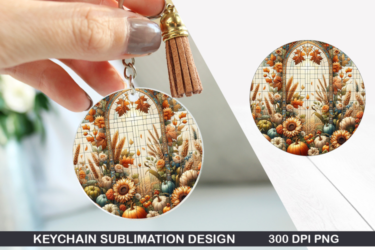 Flower Keychain Sublimation - Autumn Keychain PNG Design