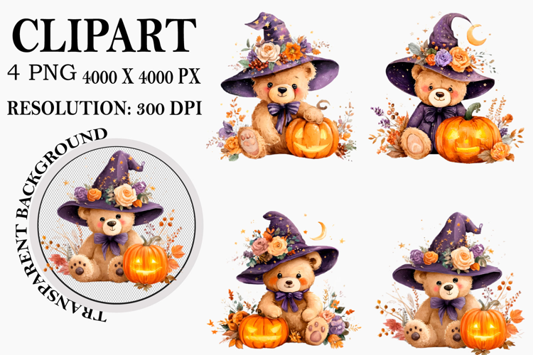 Halloween Bear Clipart Watercolor PNG