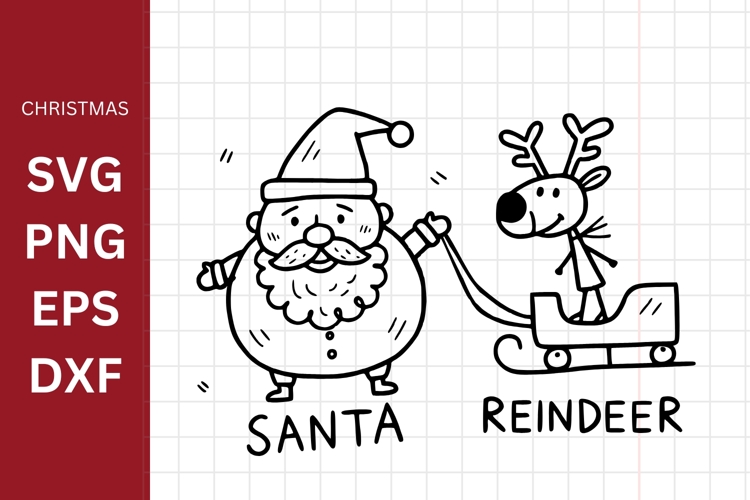 Santa and Reindeer SVG, Kids Drawing, Silhouette, Cricut