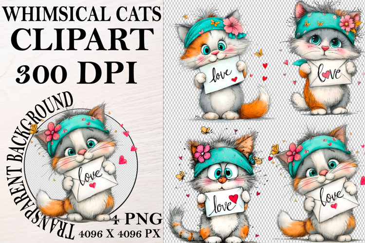 Whimsical Cats Clipart Watercolor png