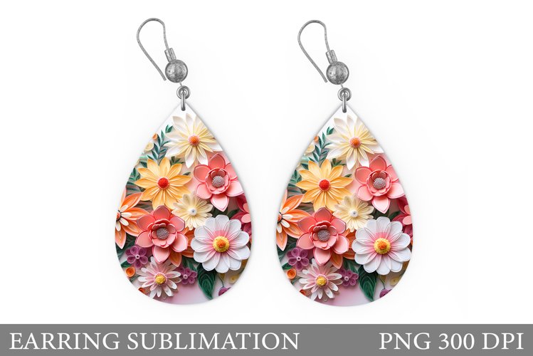 Flowers Earring Sublimation. 3D Flowers Earring Design