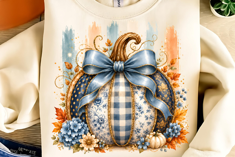 Coquette Patchwork Fall Pumpkin PNG, Autumn Pumpkin PNG