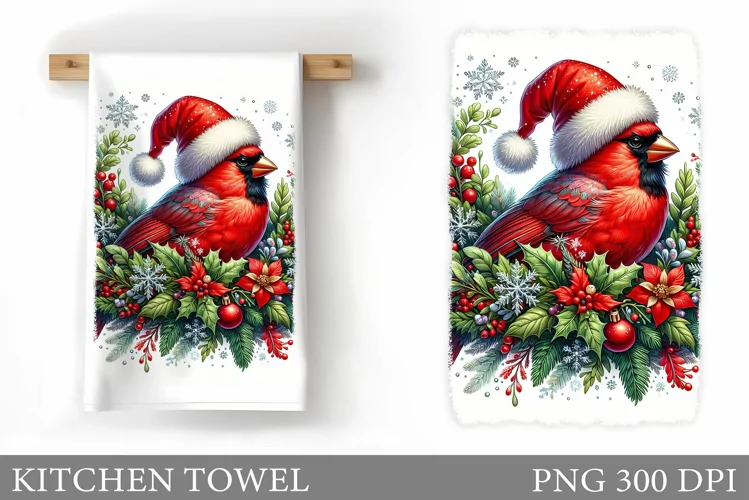 Cute Bird Kitchen Towel. Christmas Kitchen Towel Design