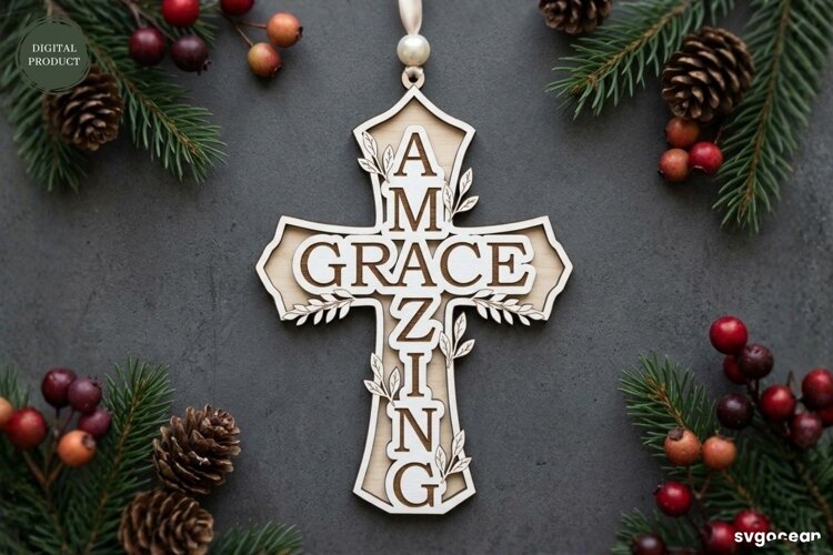 Christian Cross Ornament Laser Cut | Glowforge | SVG example image 1